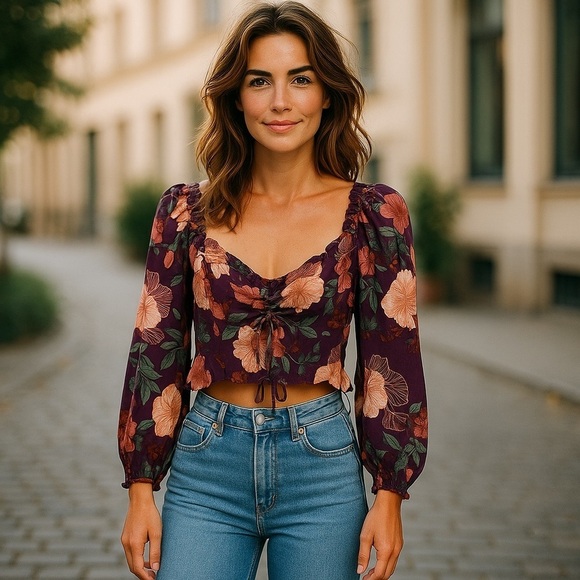 Floral Crop Top- Purple NWT Band Of Gypsies/Band of the Free SZ Medium - Picture 1 of 6